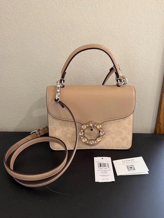 Coach Courtney Top Handle Signature Canvas Bag Satchel with Crystal Buckle - Picture 2 of 16